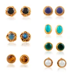 Gemstone stud earrings, 'Daily Glamour' (set of 7) - Gold-Plated Multi-Gemstone Stud Earrings (Set of 7)