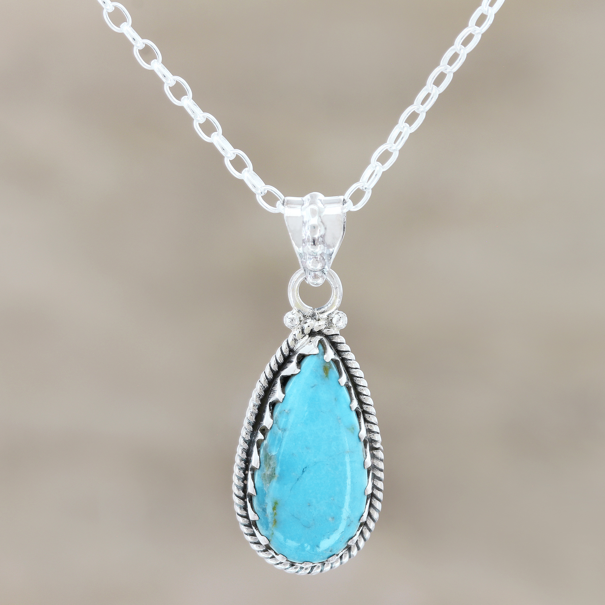 Sterling Silver and Reconstituted Turquoise Pendant Necklace - Classic Pair