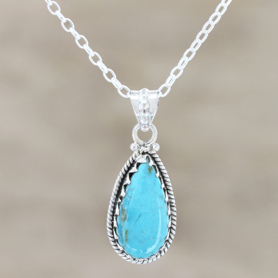Sterling silver pendant necklace, 'Classic Pair' - Sterling Silver and Reconstituted Turquoise Pendant Necklace