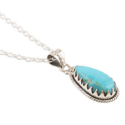 Sterling silver pendant necklace, 'Classic Pair' - Sterling Silver and Reconstituted Turquoise Pendant Necklace