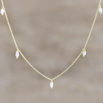 Collar con charm de perlas cultivadas chapado en oro - Collar de perlas cultivadas en plata de primera ley con baño de oro