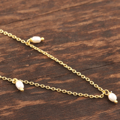 Gold-plated cultured pearl charm necklace, 'Mermaid's Delight' - Gold-Plated Sterling Silver Cultured Pearl Necklace