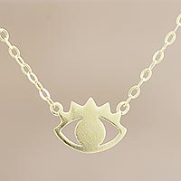 Gold-plated pendant necklace, 'Eye Do Care' - Gold-Plated Sterling Silver Eye Pendant Necklace