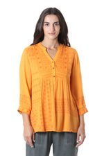 Embroidered tunic, 'Marigold Magic' - Embroidered Orange Viscose Button Front Tunic from India