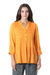 Embroidered tunic, 'Enchanted Garden Marigold' - Embroidered Orange Viscose Button Front Tunic from India (image 2a) thumbail