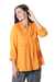 Embroidered tunic, 'Enchanted Garden Marigold' - Embroidered Orange Viscose Button Front Tunic from India