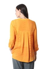 Embroidered tunic, 'Marigold Magic' - Embroidered Orange Viscose Button Front Tunic from India