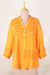 Embroidered tunic, 'Enchanted Garden Marigold' - Embroidered Orange Viscose Button Front Tunic from India (image 2f) thumbail
