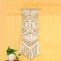 Macrame cotton wall hanging, 'Cascading Delight' - Hand Crafted Macrame Cotton Wall Hanging