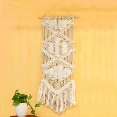 Macrame cotton wall hanging, Cascading Delight