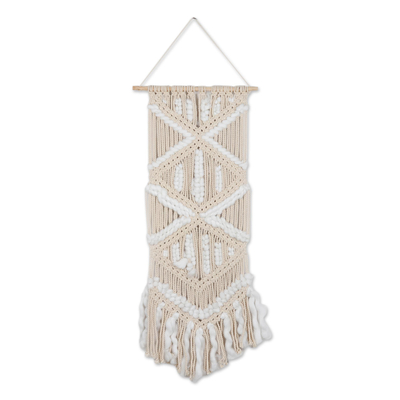 Macrame cotton wall hanging, 'Cascading Delight' - Hand Crafted Macrame Cotton Wall Hanging