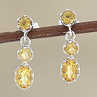Citrine dangle earrings, 'Sun Sparkle' - Sterling Silver and Citrine Dangle Earrings