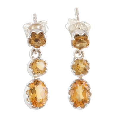 Sterling Silver and Citrine Dangle Earrings