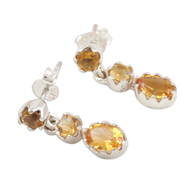 Citrine dangle earrings, 'Sun Sparkle' - Sterling Silver and Citrine Dangle Earrings