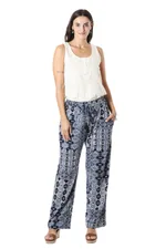 Viscose pants, 'Mughal Blue' - Floral-Patterned Viscose Pants from India