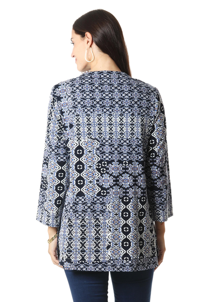 Viscose tunic, 'Mughal Blue' - Printed Viscose Tunic from India