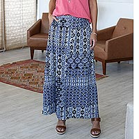 Falda maxi de viscosa, 'Mughal Blue' - Maxi falda con estampado de viscosa