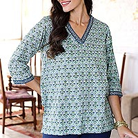 Hand-Embroidered Floral-Motif Cotton Tunic,'Summer Celebration'