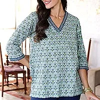 Elegant Embrace Piebald Cotton Indian Long Tunic Top at best price