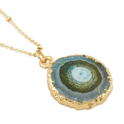 Gold-plated quartz pendant necklace, 'Green Illusion' - Gold-Plated Green Solar Quartz Pendant Necklace