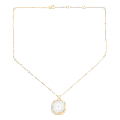 Gold-plated quartz pendant necklace, 'White Illusion' - Gold-Plated White Solar Quartz Pendant Necklace