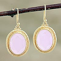 Gold-plated rose quartz dangle earrings, Pink Flame