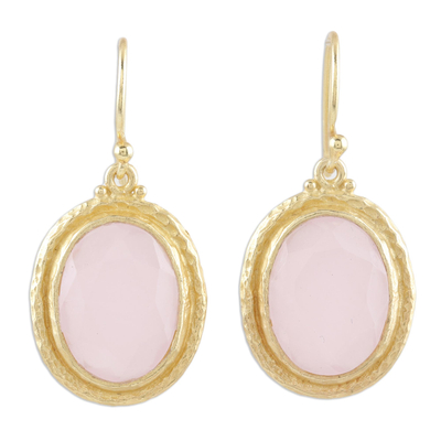 Gold-plated rose quartz dangle earrings, 'Pink Flame' - Gold-Plated Sterling Silver Rose Quartz Dangle Earrings
