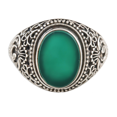 Men's onyx cocktail ring, 'Revitalize in Green' - Men's Sterling Silver and Green Onyx Cocktail Ring