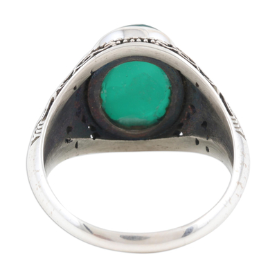 Men's onyx cocktail ring, 'Revitalize in Green' - Men's Sterling Silver and Green Onyx Cocktail Ring