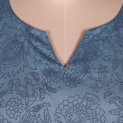 Block-printed cotton tunic, 'Paisley Buds' - Block-Printed Cotton Tunic with Paisley Motif