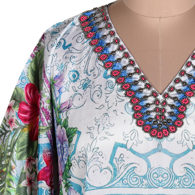Embellished caftan, 'Spring Smile' - Glass Bead Embellished Caftan from India