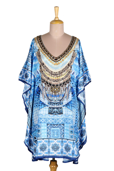 Embellished caftan, 'Egyptian Beauty' - Blue Glass Beaded Caftan from India