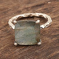 Rhodium-Plated Sterling Silver Labradorite Cocktail Ring,'Mystical Morning'