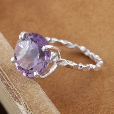 Rhodium-plated amethyst cocktail ring, 'Ultraviolet' - Rhodium-Plated Sterling Silver Amethyst Cocktail Ring