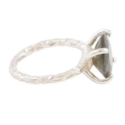 Rhodium-plated labradorite cocktail ring, 'Evening Calm' - Rhodium-Plated Sterling Silver Labradorite Cocktail Ring