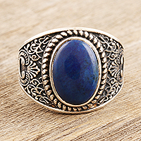 Men's Sterling Silver and Lapis Lazuli Cocktail Ring,'Falling in Blue'