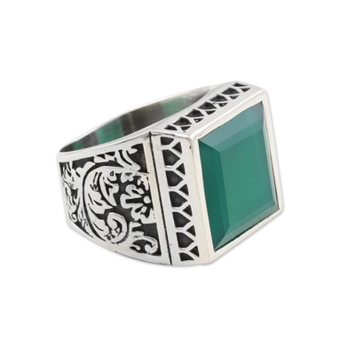 Men's onyx cocktail ring, 'High Summer' - Men's Green Onyx and Sterling Silver Cocktail Ring