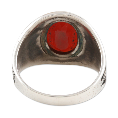 Men's onyx cocktail ring, 'Falling in Red' - Men's Sterling Silver and Red Onyx Cocktail Ring
