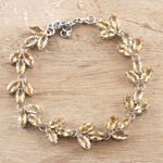 Rhodium-plated citrine link bracelet, 'Leaves in the Sun' - Rhodium-Plated Sterling Silver and Citrine Link Bracelet