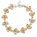 Rhodium-plated citrine link bracelet, 'Leaves in the Sun' - Rhodium-Plated Sterling Silver and Citrine Link Bracelet