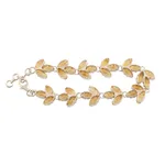 Rhodium-plated citrine link bracelet, 'Leaves in the Sun' - Rhodium-Plated Sterling Silver and Citrine Link Bracelet