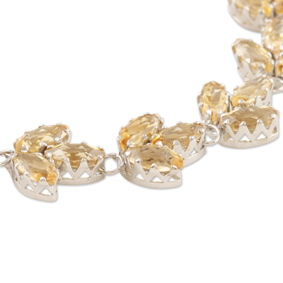 Rhodium-plated citrine link bracelet, 'Leaves in the Sun' - Rhodium-Plated Sterling Silver and Citrine Link Bracelet
