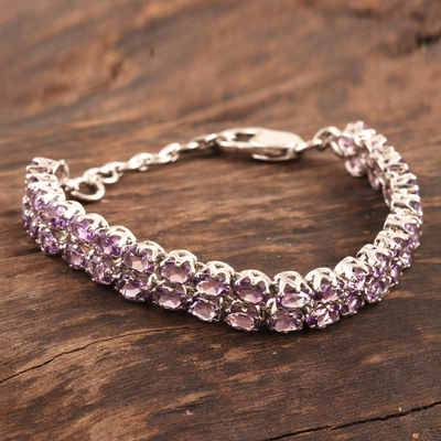 Rhodium-plated amethyst tennis bracelet, 'Purple Deluxe' - Rhodium-Plated Sterling Silver Amethyst Tennis Bracelet