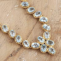 Gold-plated blue topaz pendant necklace, 'Blue Garland'