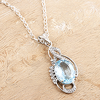 Blue topaz and cubic zirconia pendant necklace, 'Future Tense'