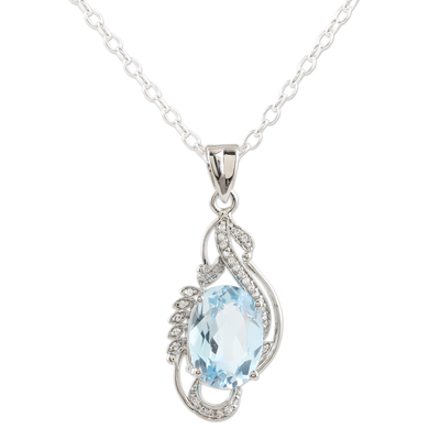 Blue topaz and cubic zirconia pendant necklace, 'Future Tense' - Blue Topaz and Cubic Zirconia Pendant Necklace