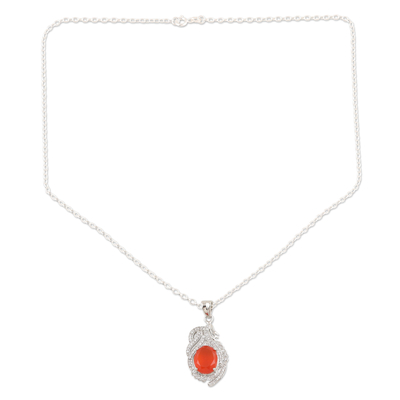 Carnelian and cubic zirconia pendant necklace, 'Temple Fire' - Carnelian and Cubic Zirconia Pendant Necklace