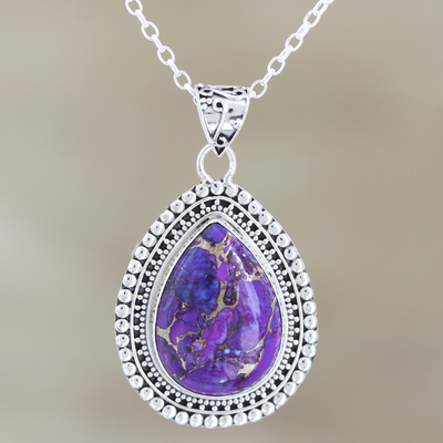 Sterling silver pendant necklace, 'Purple Lover' - Sterling Silver and Composite Turquoise Pendant Necklace