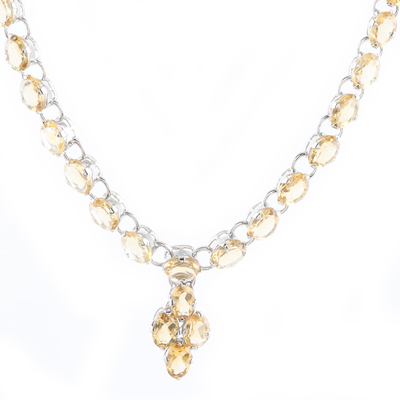 Rhodium-plated citrine pendant necklace, 'Cheerful Music' - Rhodium-Plated Sterling Silver Citrine Pendant Necklace