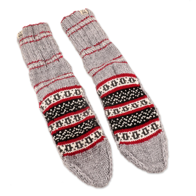 Calcetines estilo zapatilla tejidos a mano - Calcetines de invierno grises hasta la pantorrilla tejidos a mano estilo pantufla gruesa
